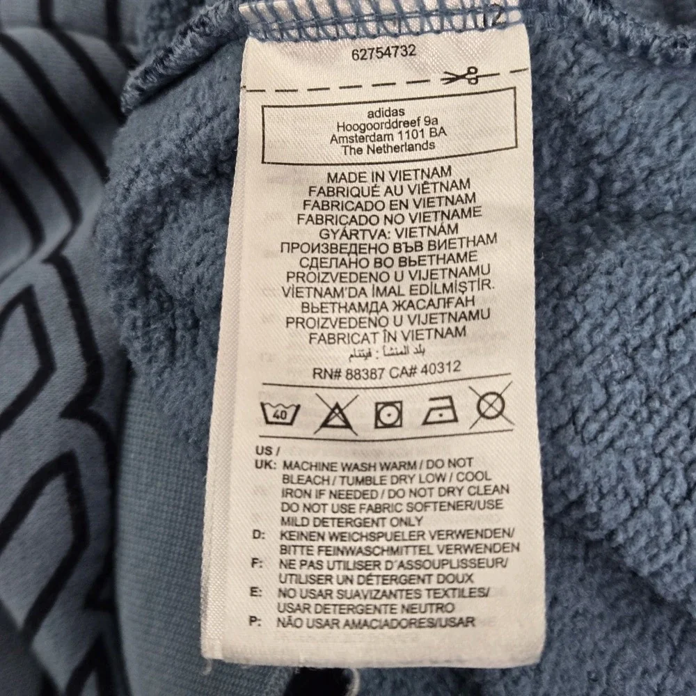 Adidas Men Sweatshirt S Blue Geometric Fleece Club Allover Print Logo Pullover